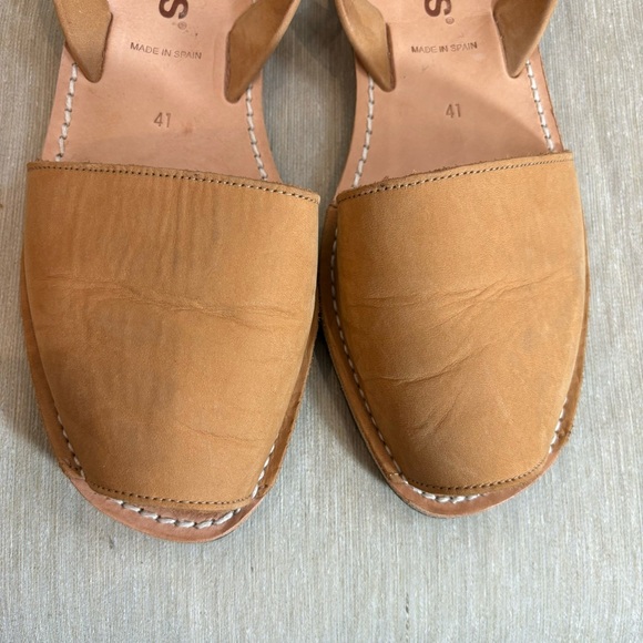 SOLILLAS Sz 41 Leather Avarca Menorca Slip On Slides Flats Tan Peep Toe Sandals - Picture 5 of 12